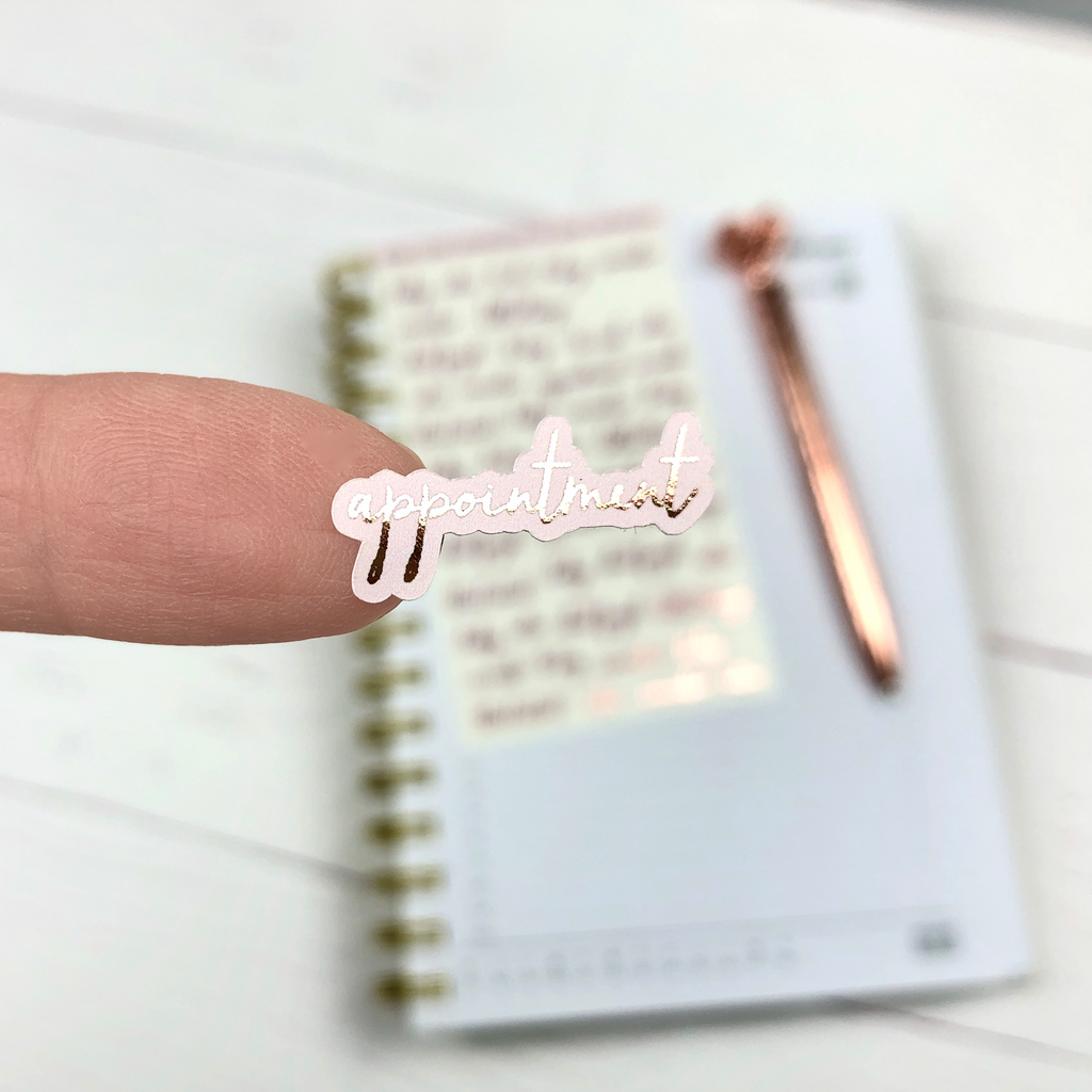Blush and Rose Gold Foil Script Word Stickers - Notes & Clips