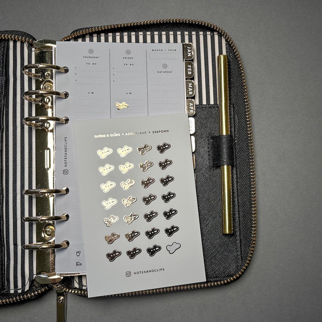Gold Foil Aeroplane Planner Stickers: Travel Icons