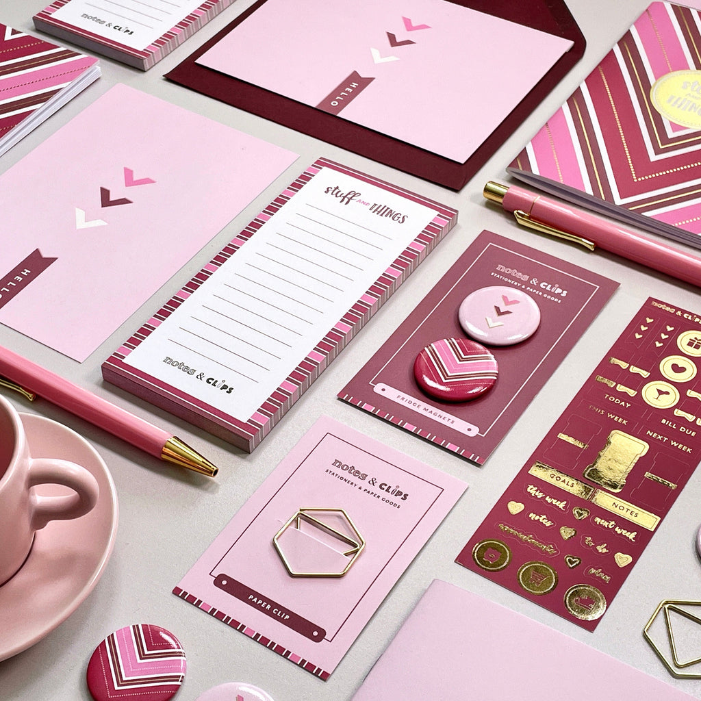 Pink & Burgundy Stationery Set: Gold Accents, Letterbox Gift