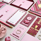 Pink & Burgundy Stationery Set: Gold Accents, Letterbox Gift