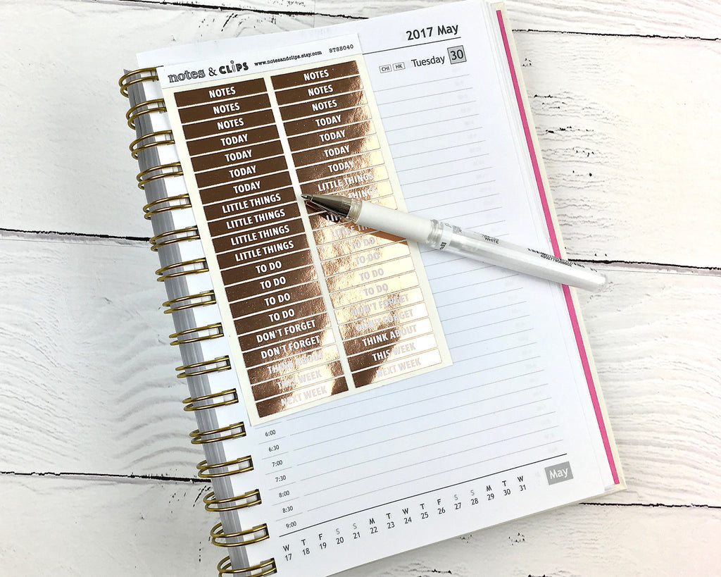 Foiled Planner Stickers, Functional Header Stickers