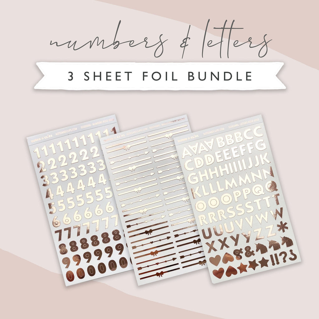 Foil Number and Letter Stickers: Planner Decoration, 3 Sheet Bundle