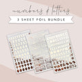 Foil Number and Letter Stickers: Planner Decoration, 3 Sheet Bundle