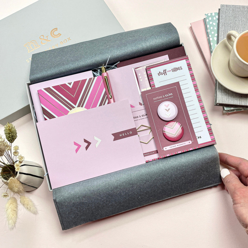 Pink & Burgundy Stationery Set: Gold Accents, Letterbox Gift