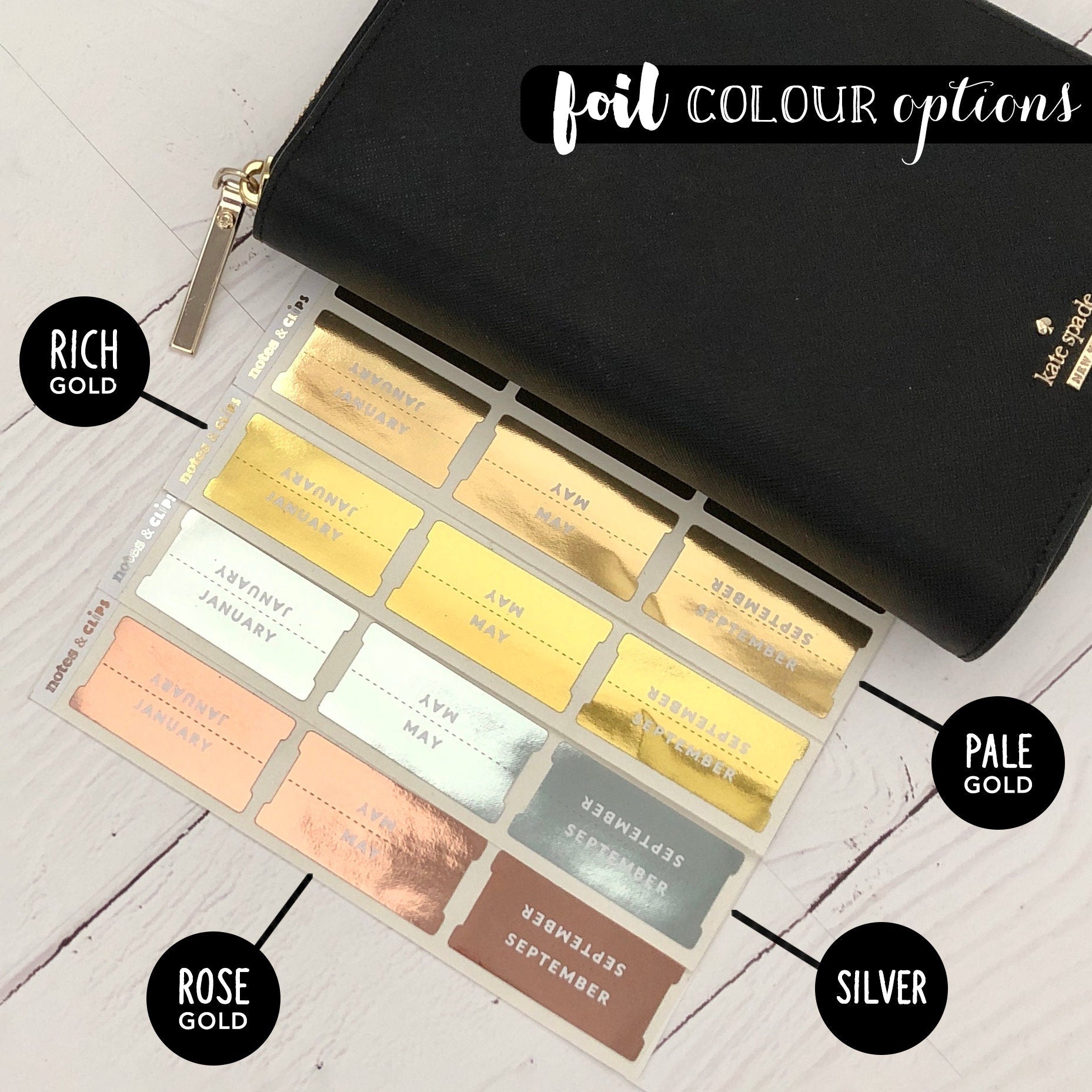 Foiled Large Planner Tab Stickers: Monthly Tab Covers