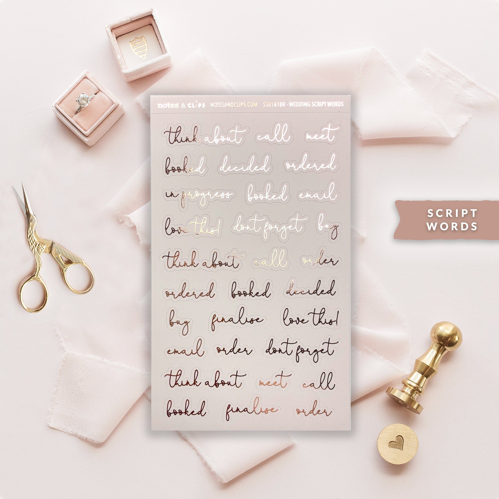Foiled Wedding Script Words - Wedding Planning Stickers