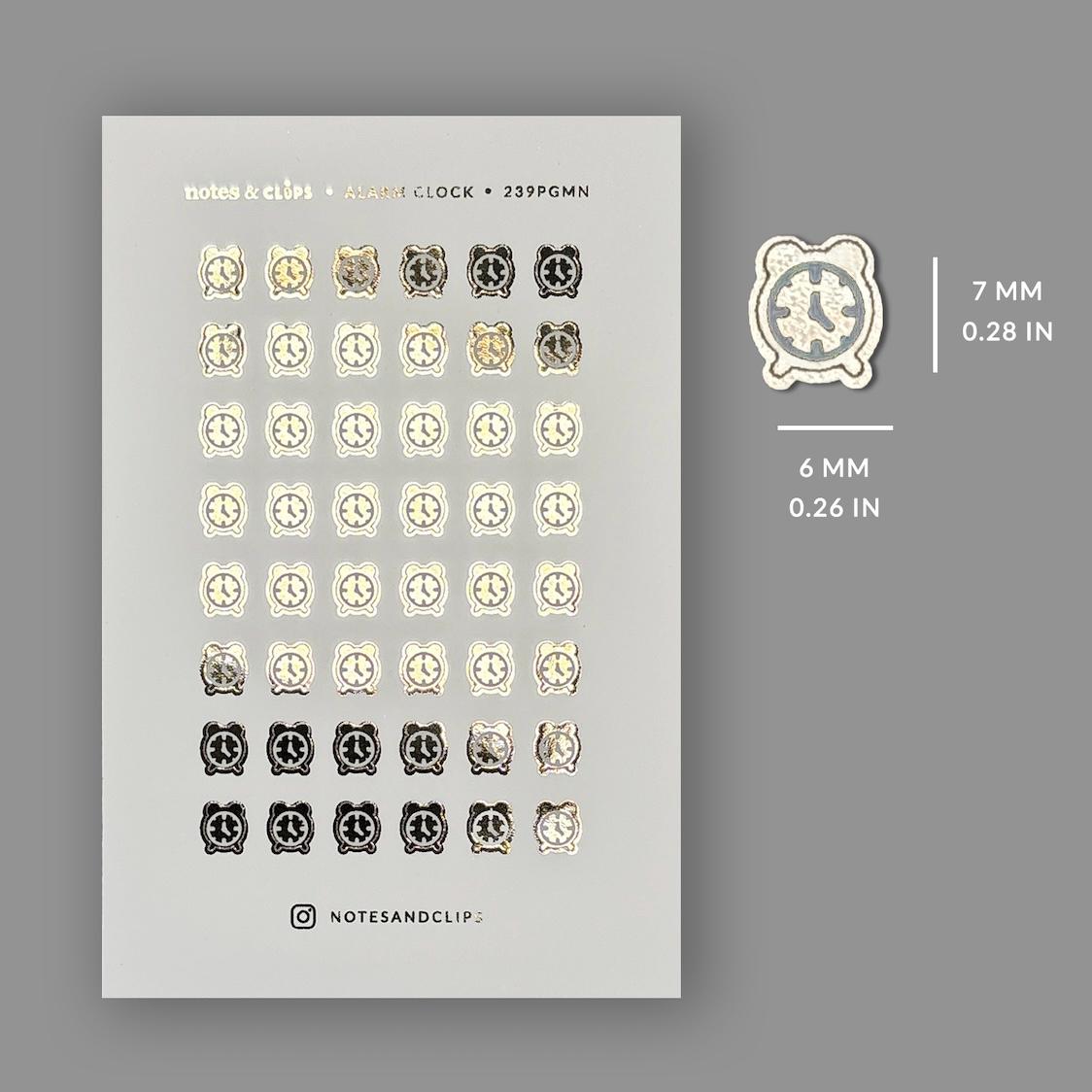 Gold Foil Reminder Stickers: Planner Alarm Clock Icons