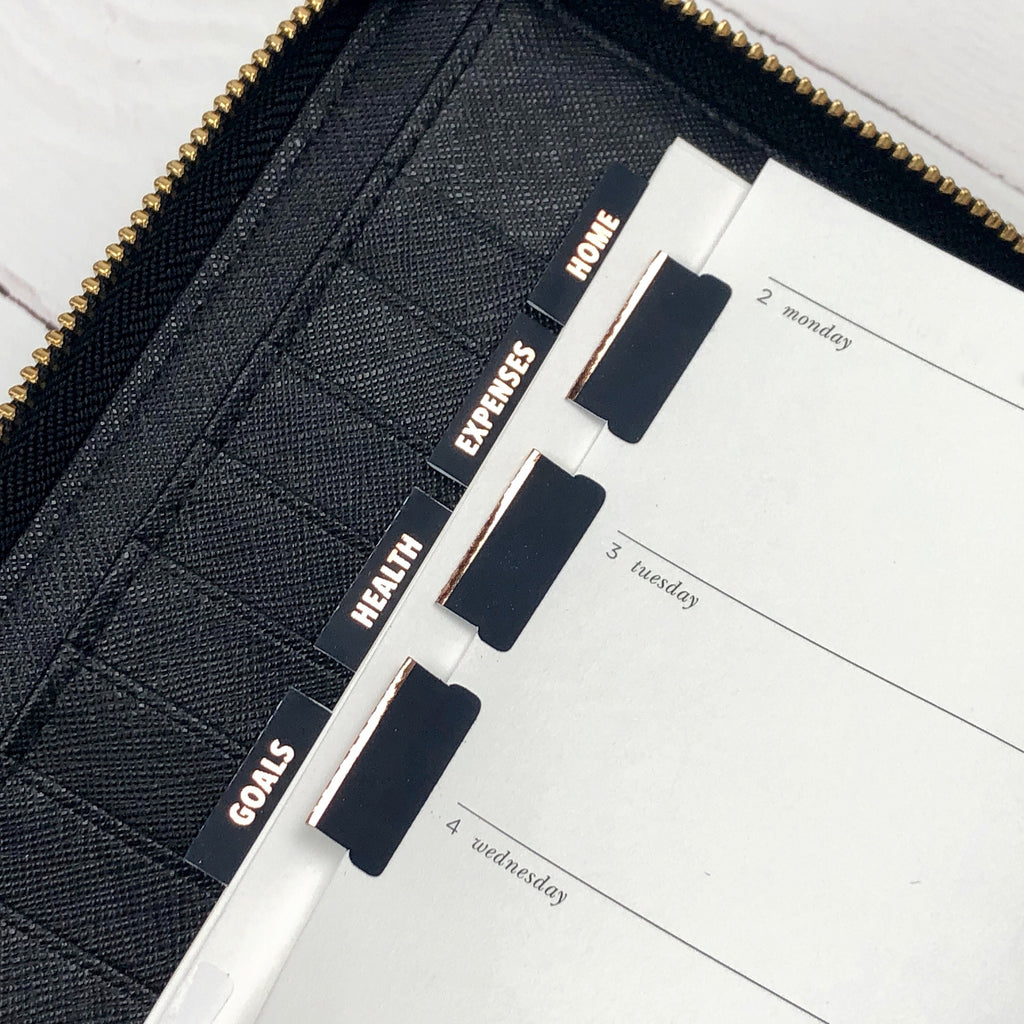Blank Tab Stickers - Black with Foil trim