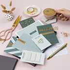 Green & Metallic Gold Chevron Stationery Gift Set