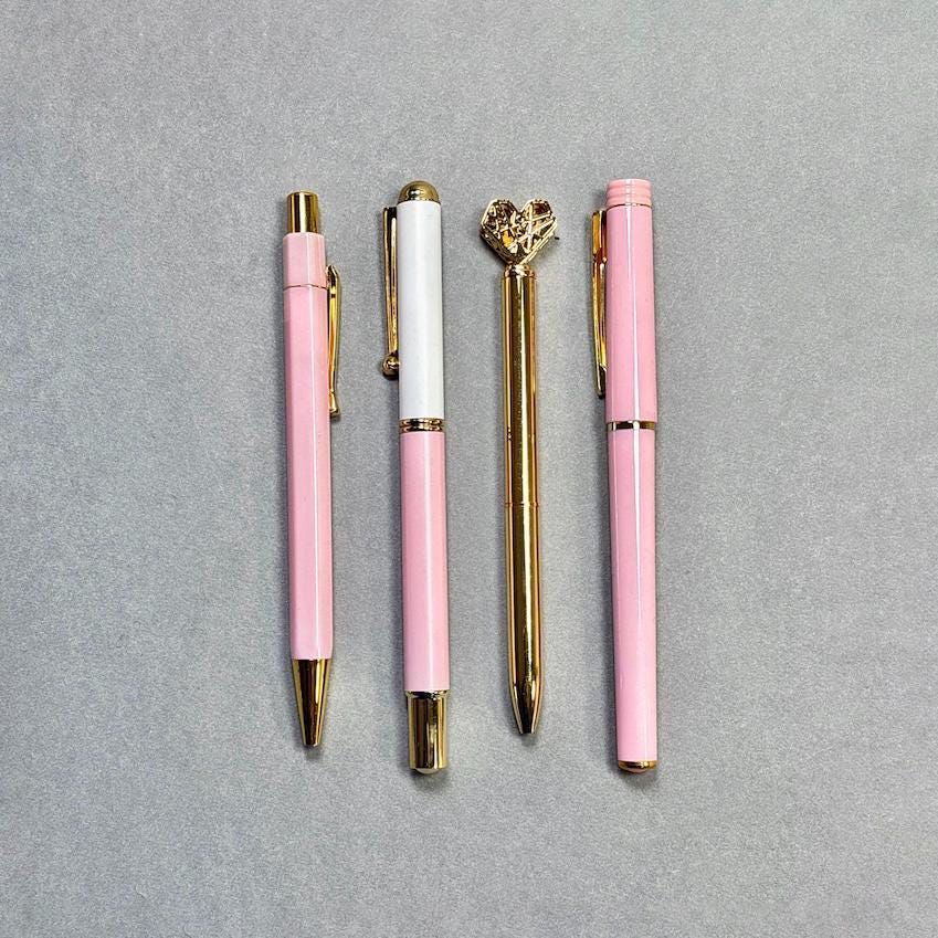 Pink and Gold Pen Gift Set - 4 Black Ink Pens