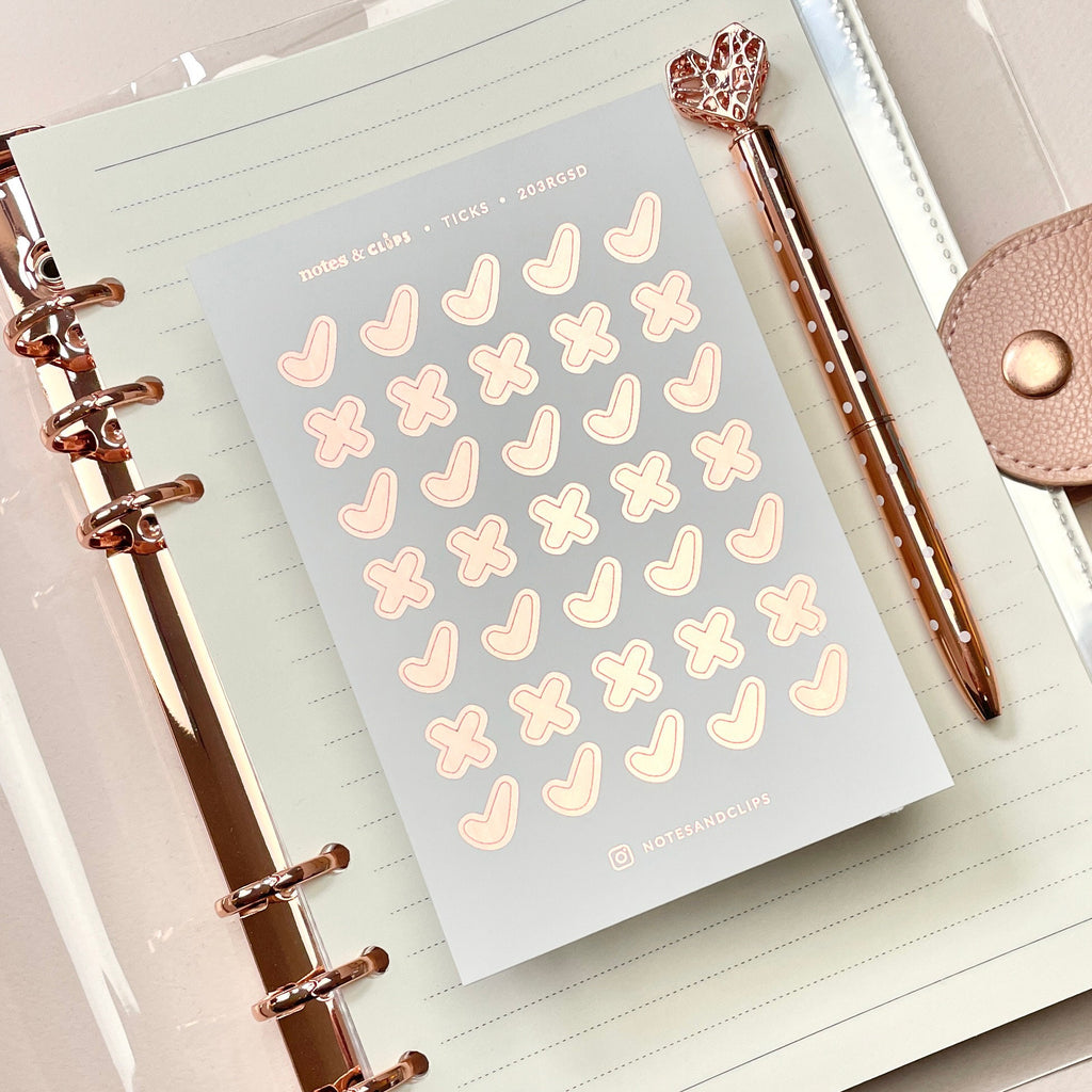 Foiled Tick & Cross Planner Stickers: Bujo Task Icons