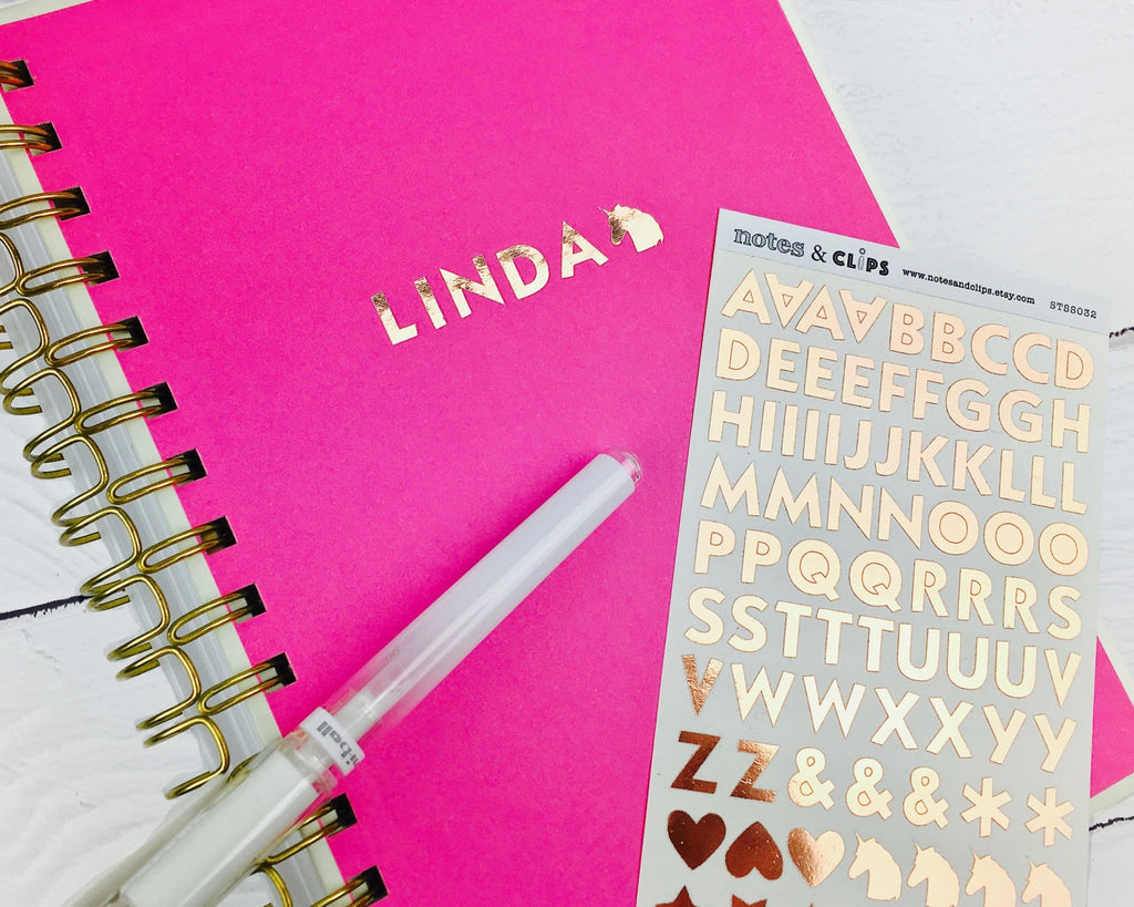 Rose Gold Alphabet Stickers: Planner Decorations, Foil Letter Stickers