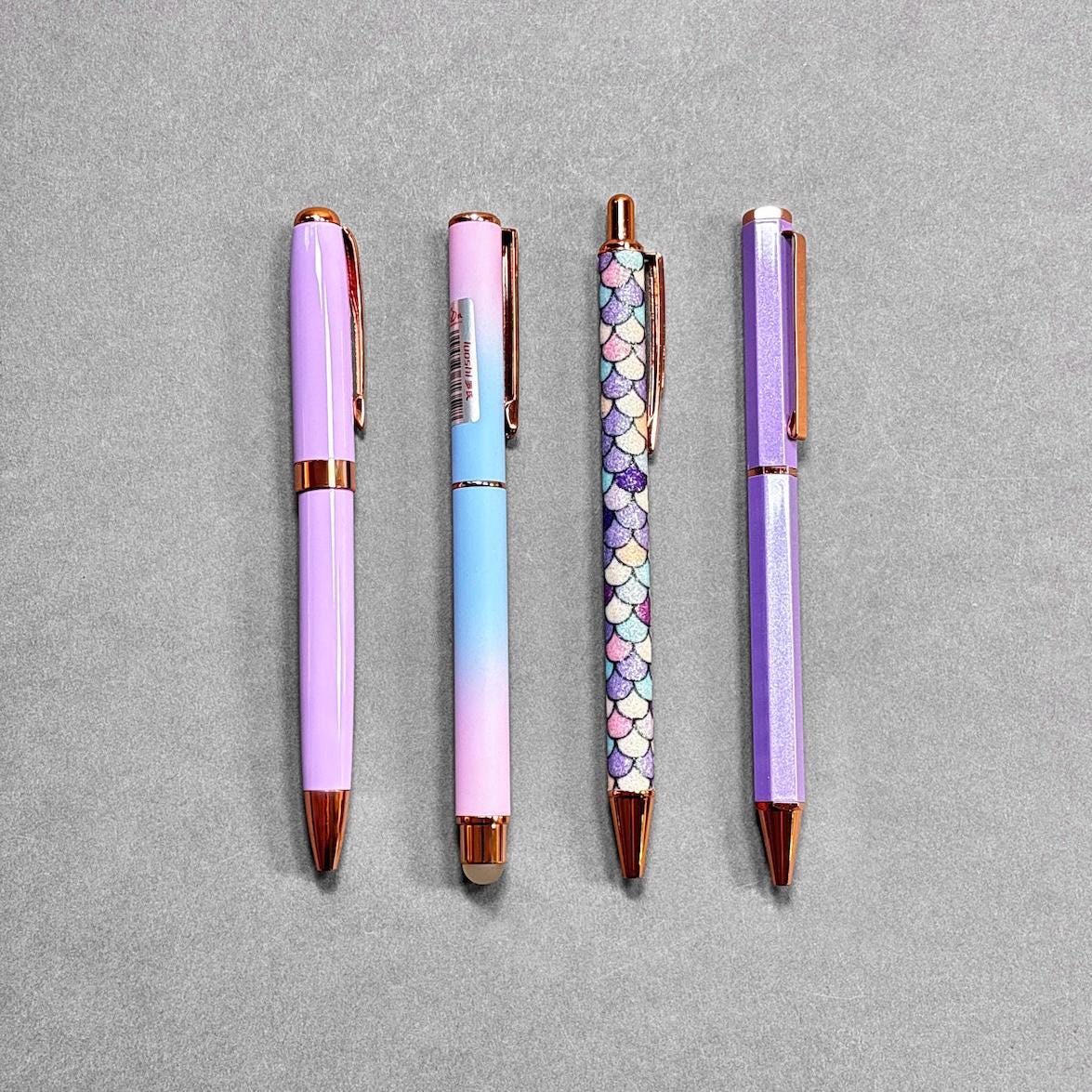 Purple and Rose Gold Pen Gift Set - 4 Black Ink Pens
