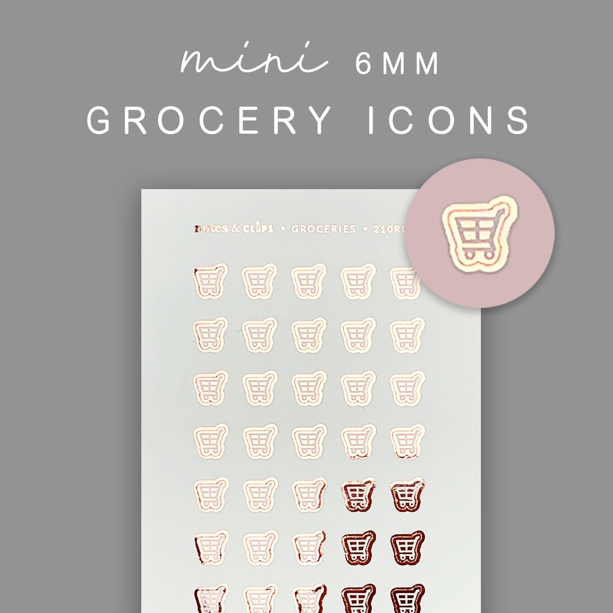 Mini Grocery Cart Planner Stickers: Foiled Hobonichi Weeks Stickers
