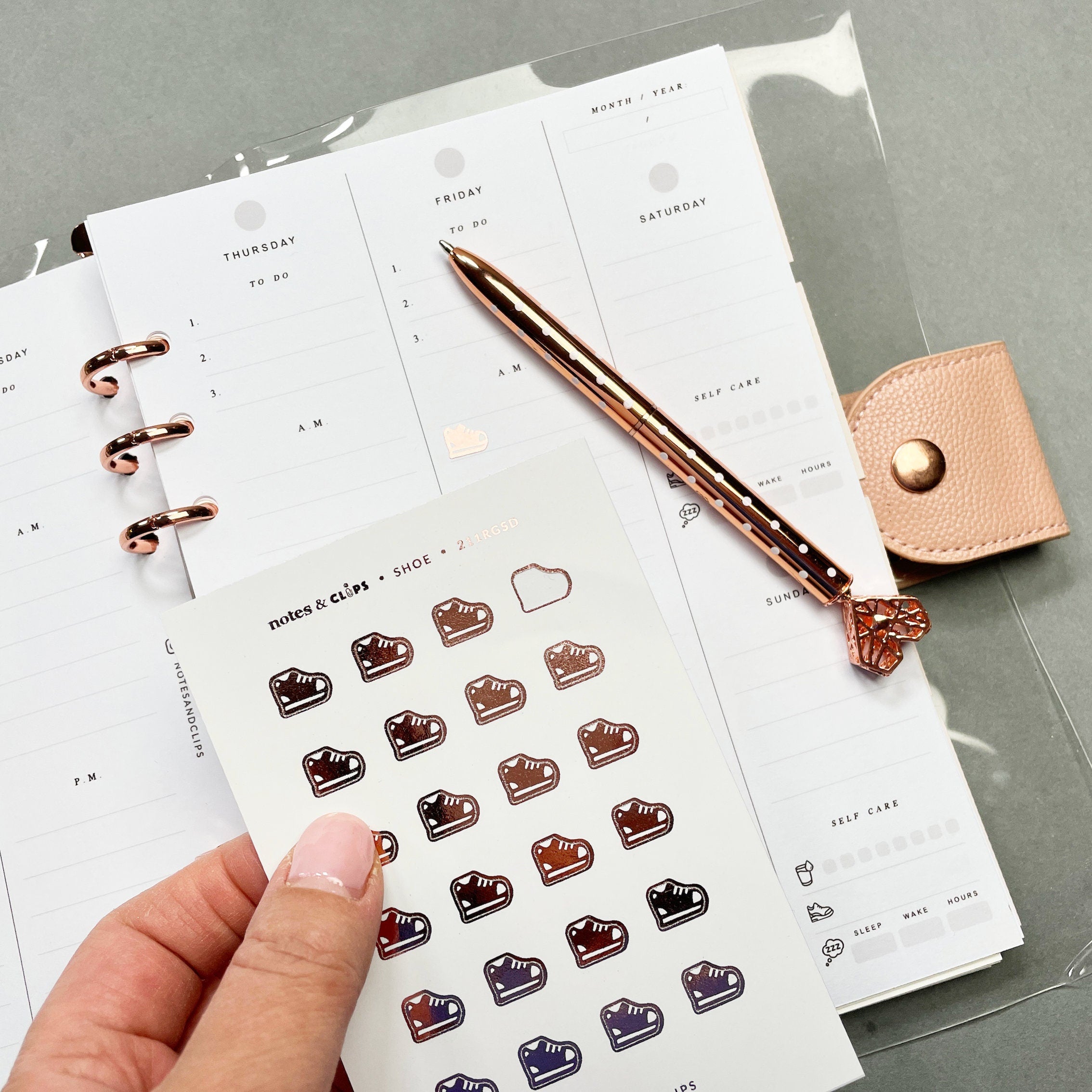 Foiled Walking Shoe Planner Stickers: 9mm Exercise Stickers