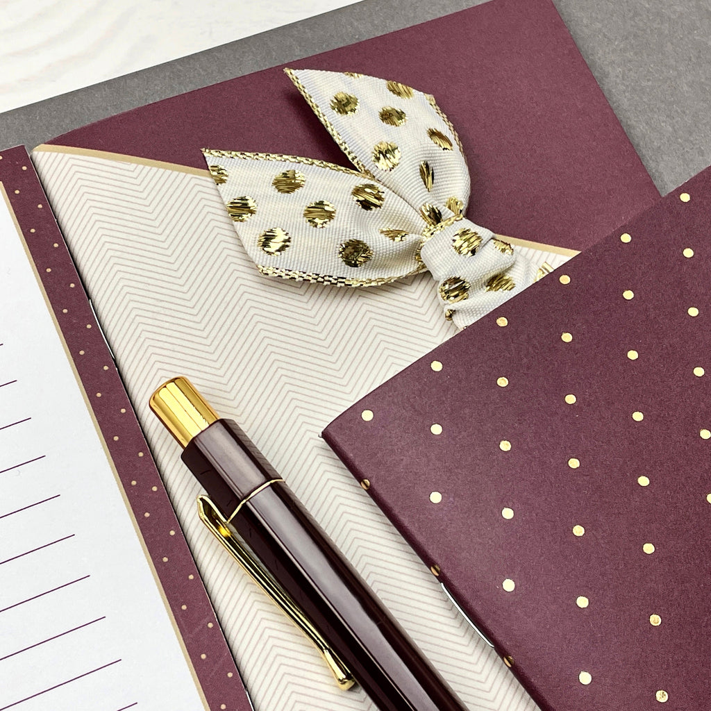 Stationery Box - Cream and Burgundy - Letterbox Gift