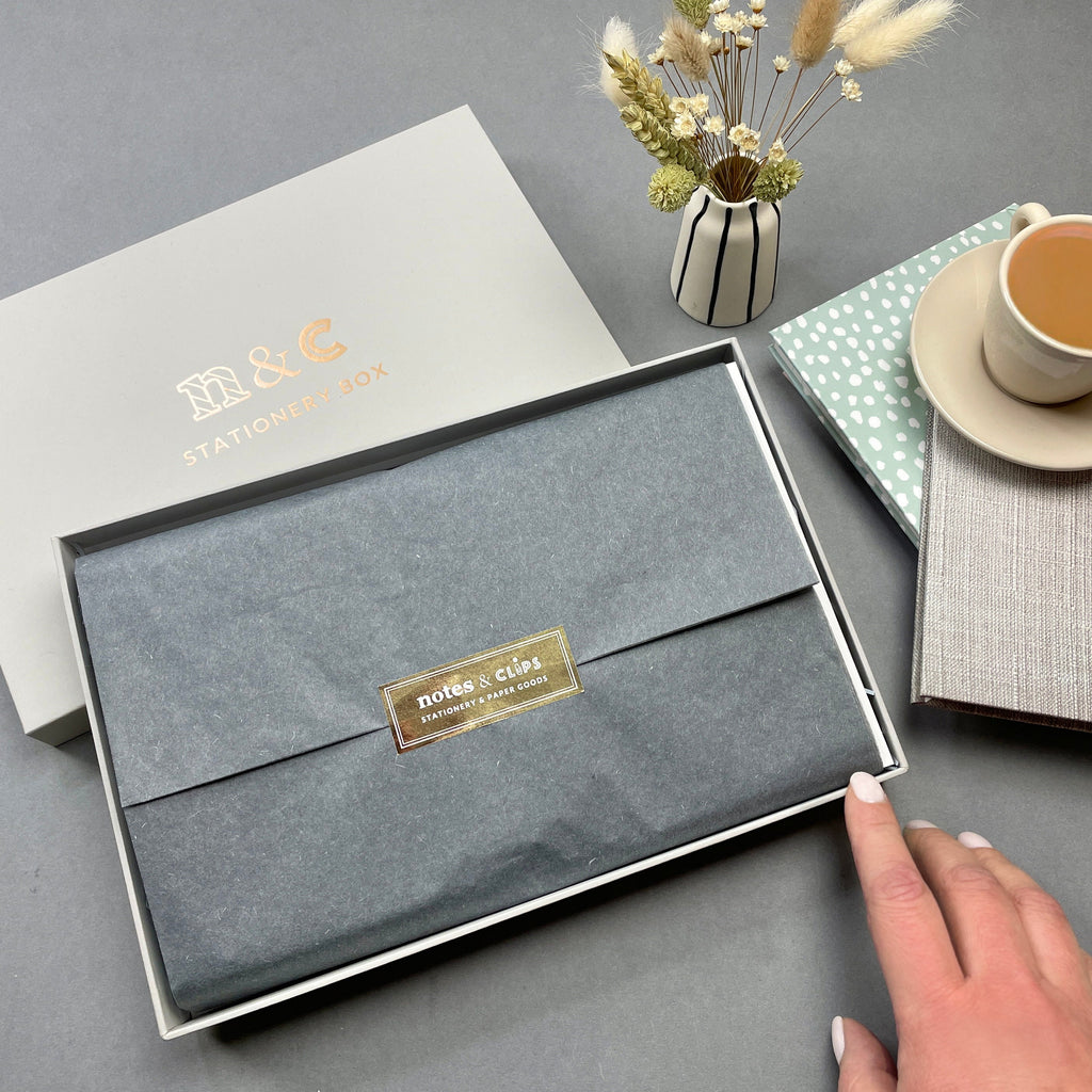 Green & Metallic Gold Chevron Stationery Gift Set