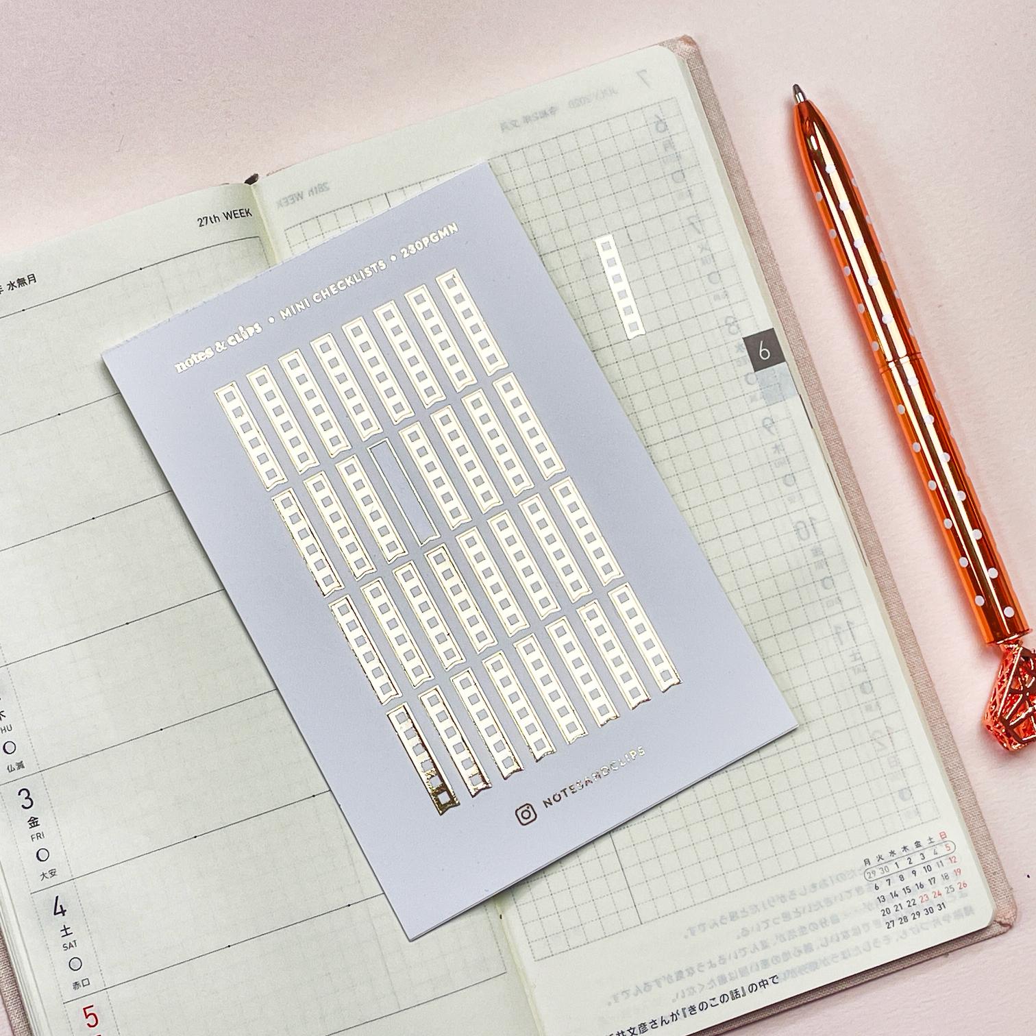Mini Checklist Planner Stickers: Foiled List Stickers for Hobonichi Weeks