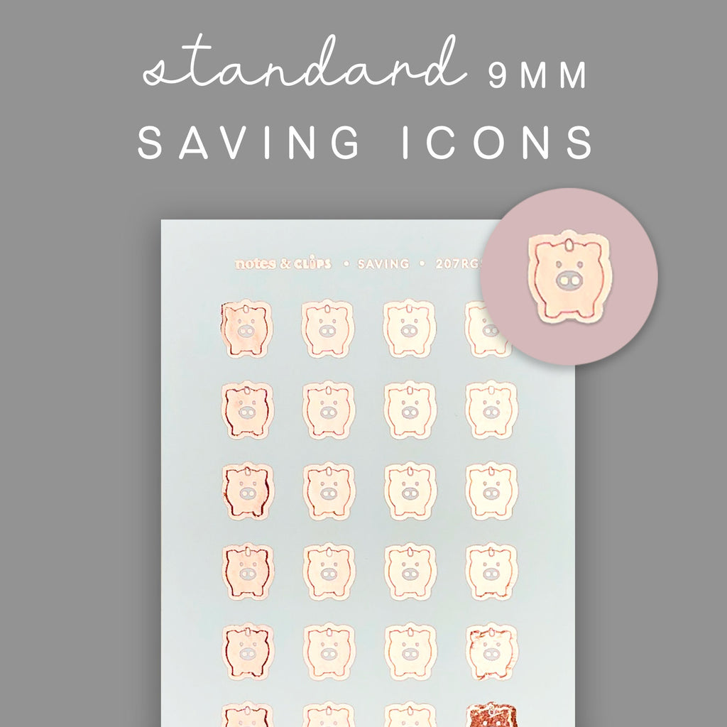 Foiled Piggy Bank Planner Stickers: Savings Tracker Icons
