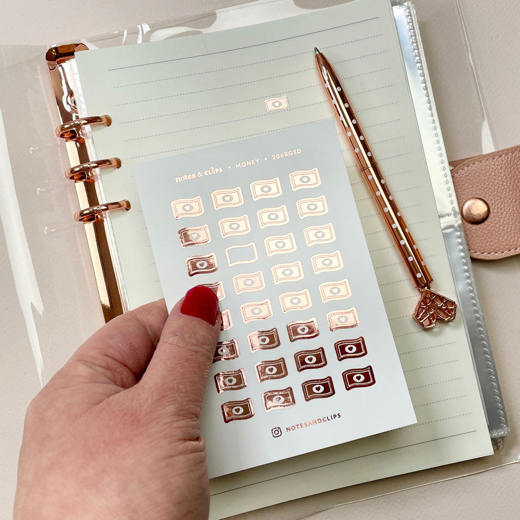 Foiled Money Icon Stickers: Planner Payday Stickers