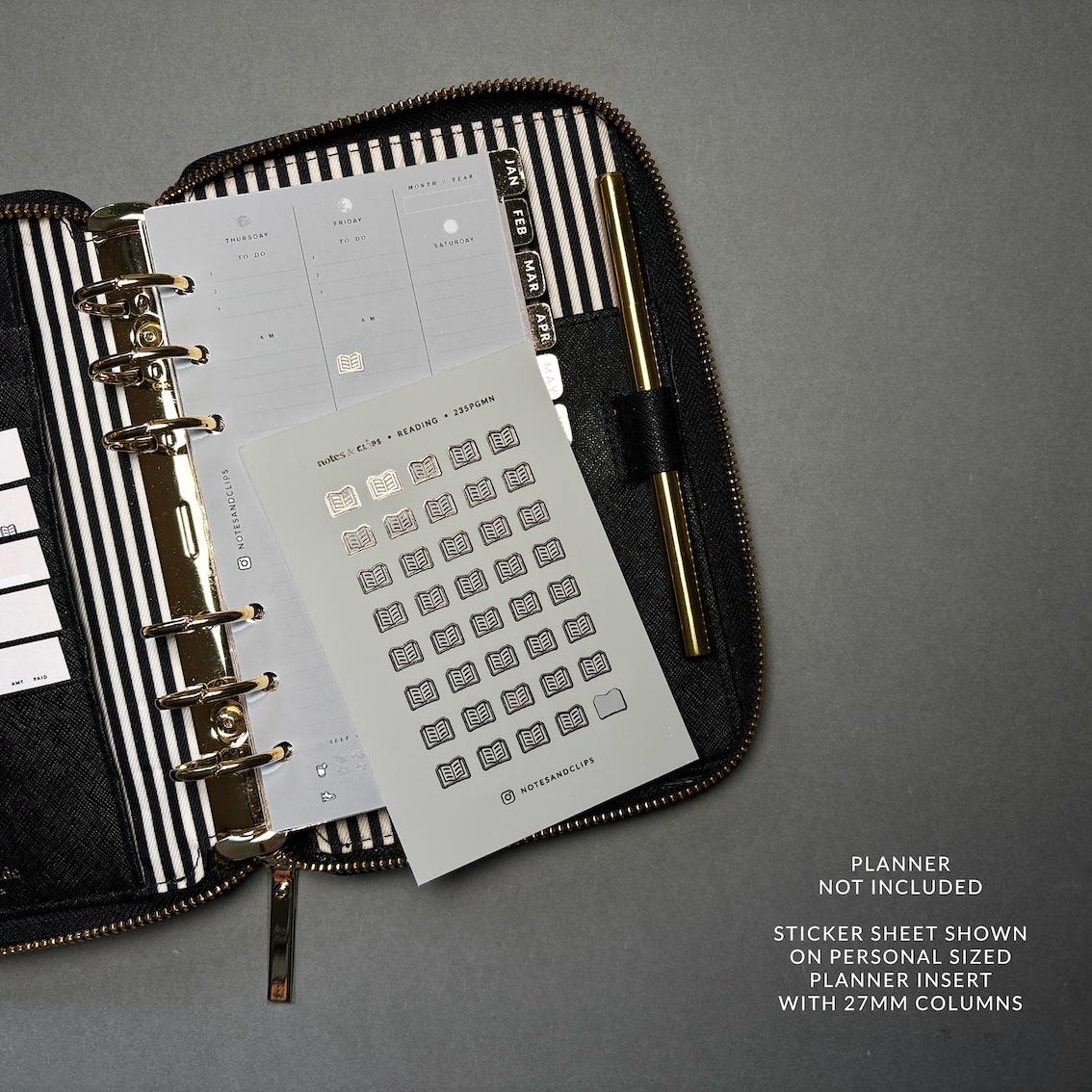 Gold Foil Book Icon Stickers: Planner Accessories
