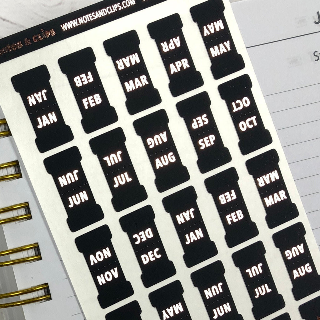 Black & Foil Small Monthly Tabs