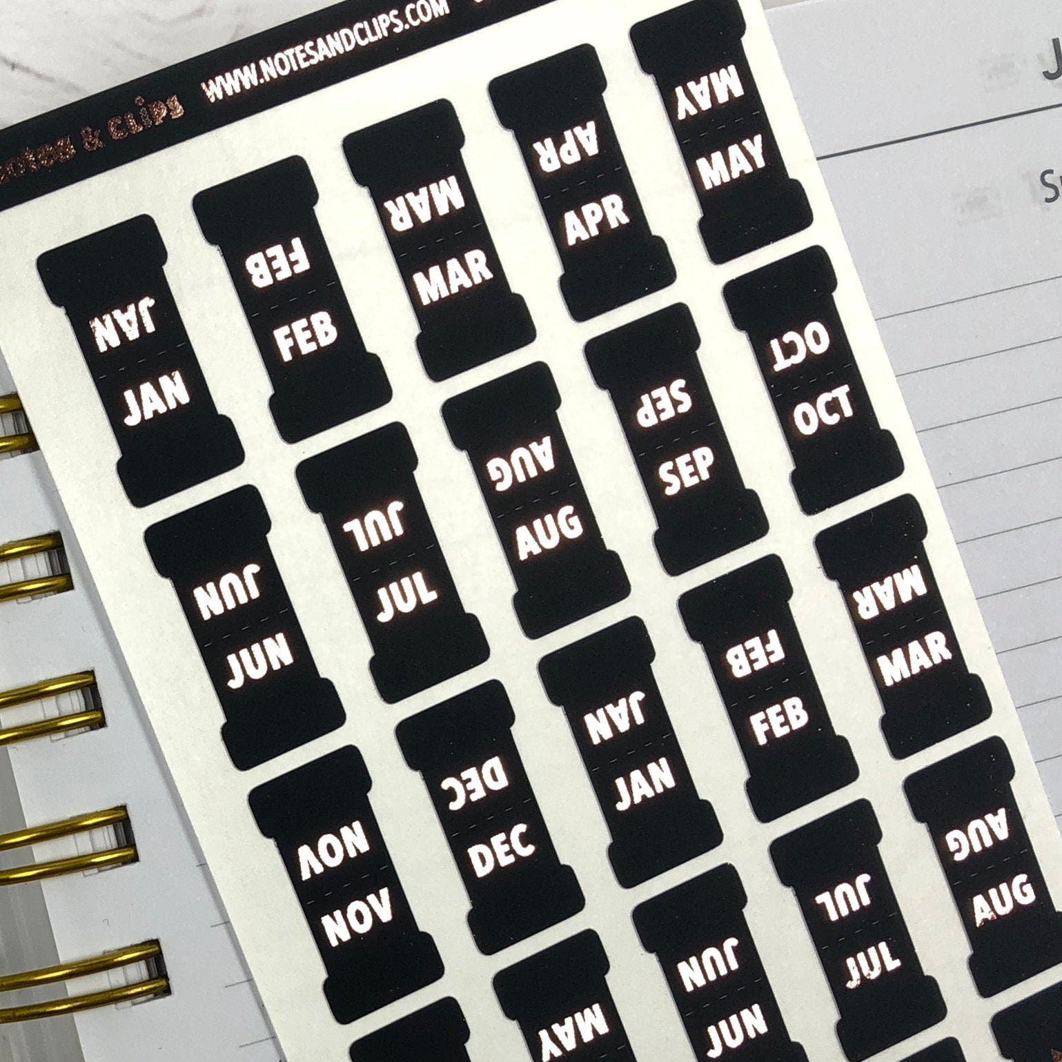 Black & Foil Small Monthly Tabs