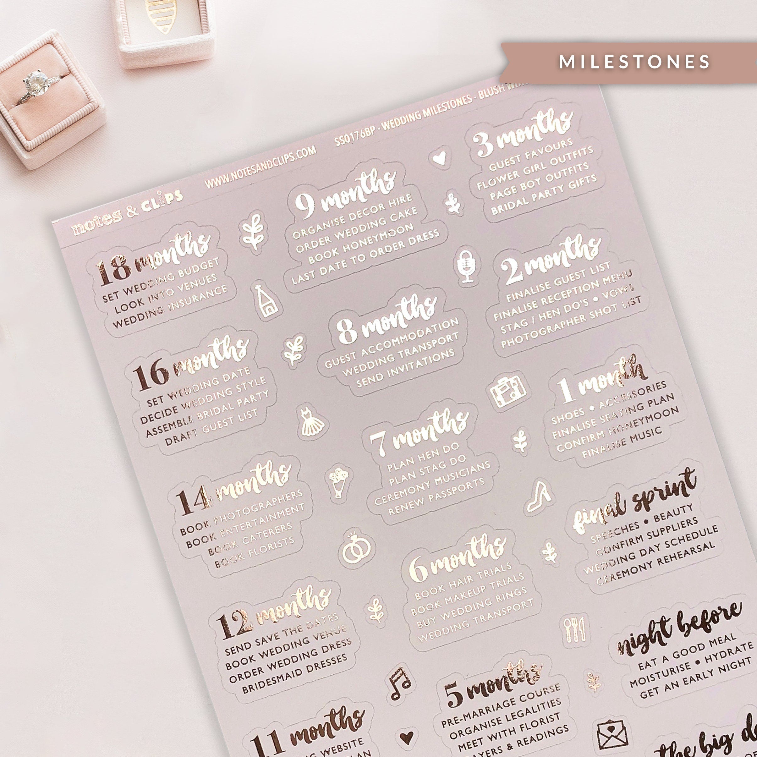Foiled Milestone Wedding Planning Stickers