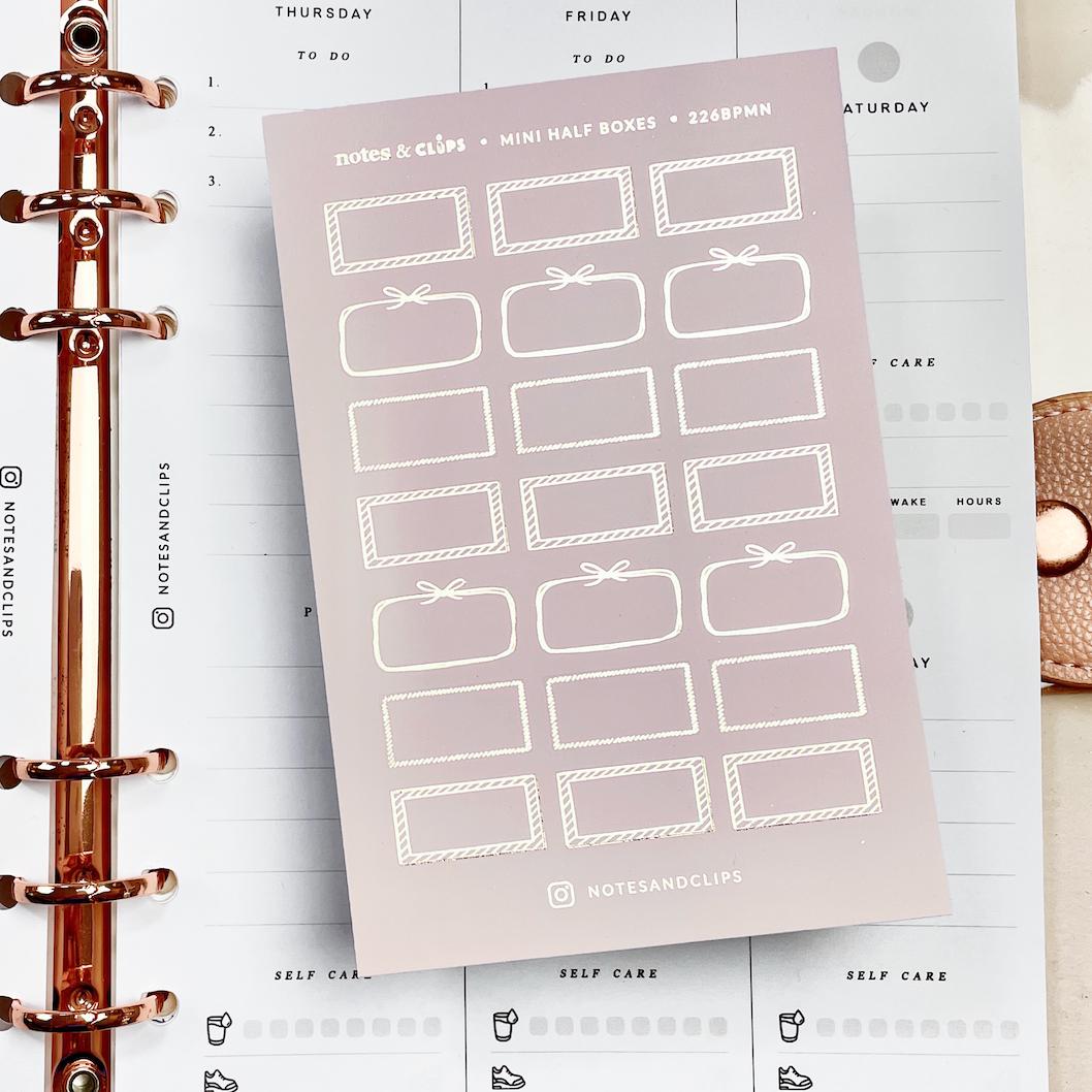 Blush Pink Foiled Mini Half Box Planner Stickers: Hobonichi Weeks