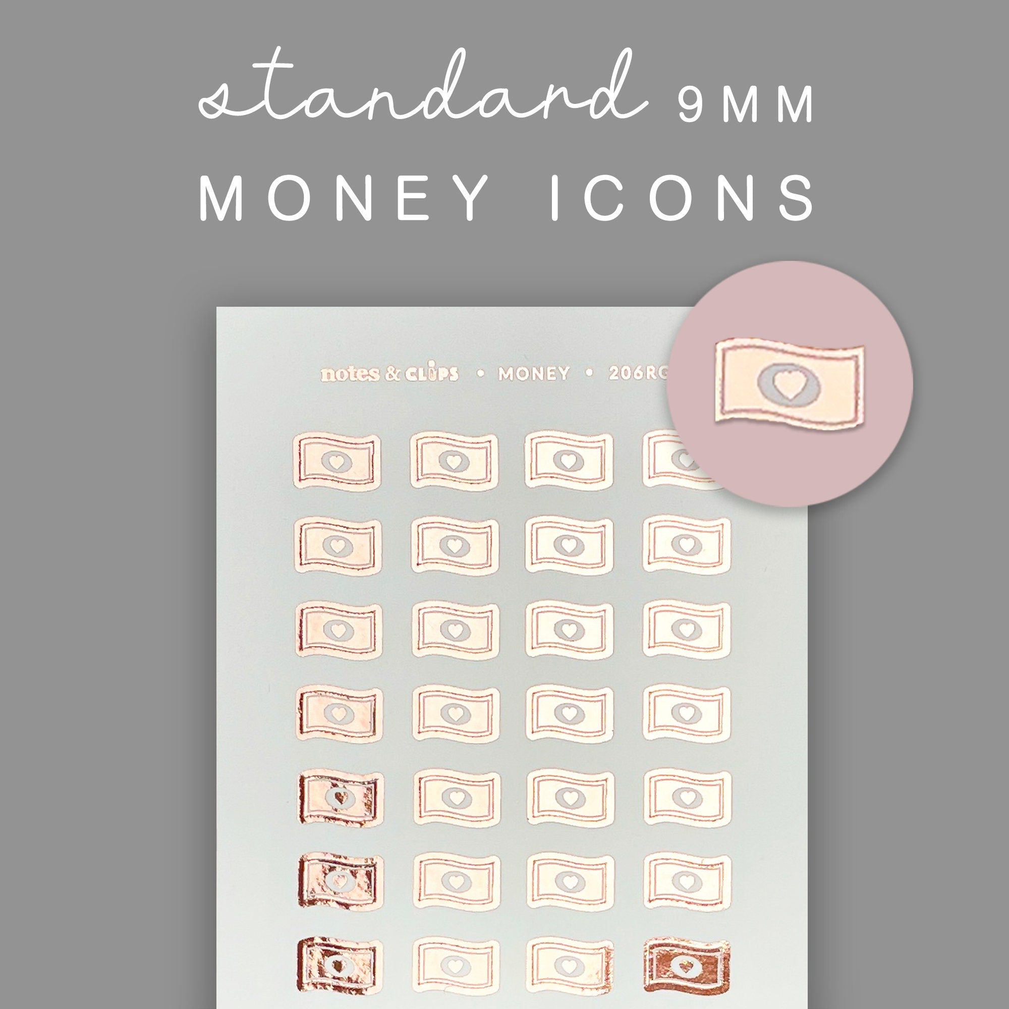 Foiled Money Icon Stickers: Planner Payday Stickers