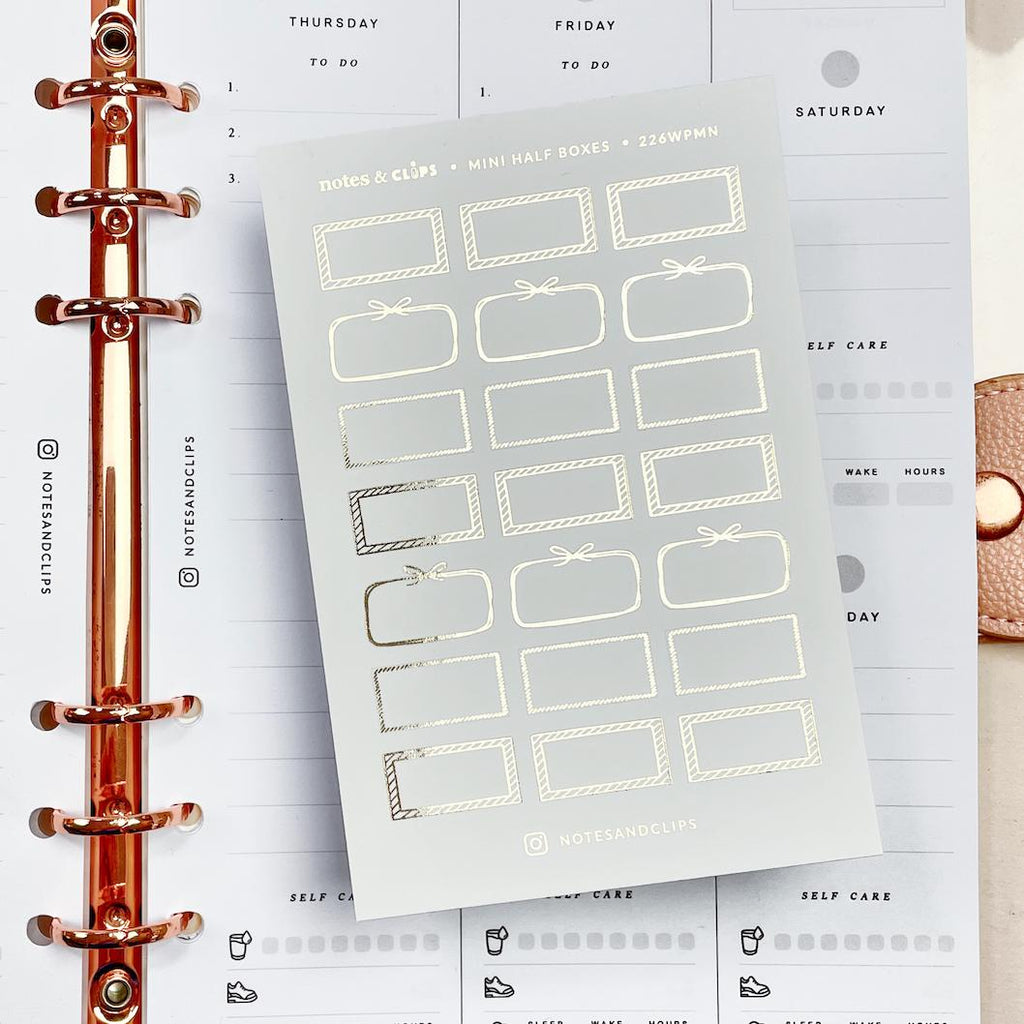 Blush Pink Foiled Mini Half Box Planner Stickers: Hobonichi Weeks