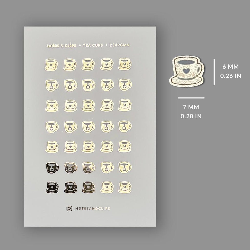 Gold Foil Tea Icon Stickers: Teacup Planner Icons