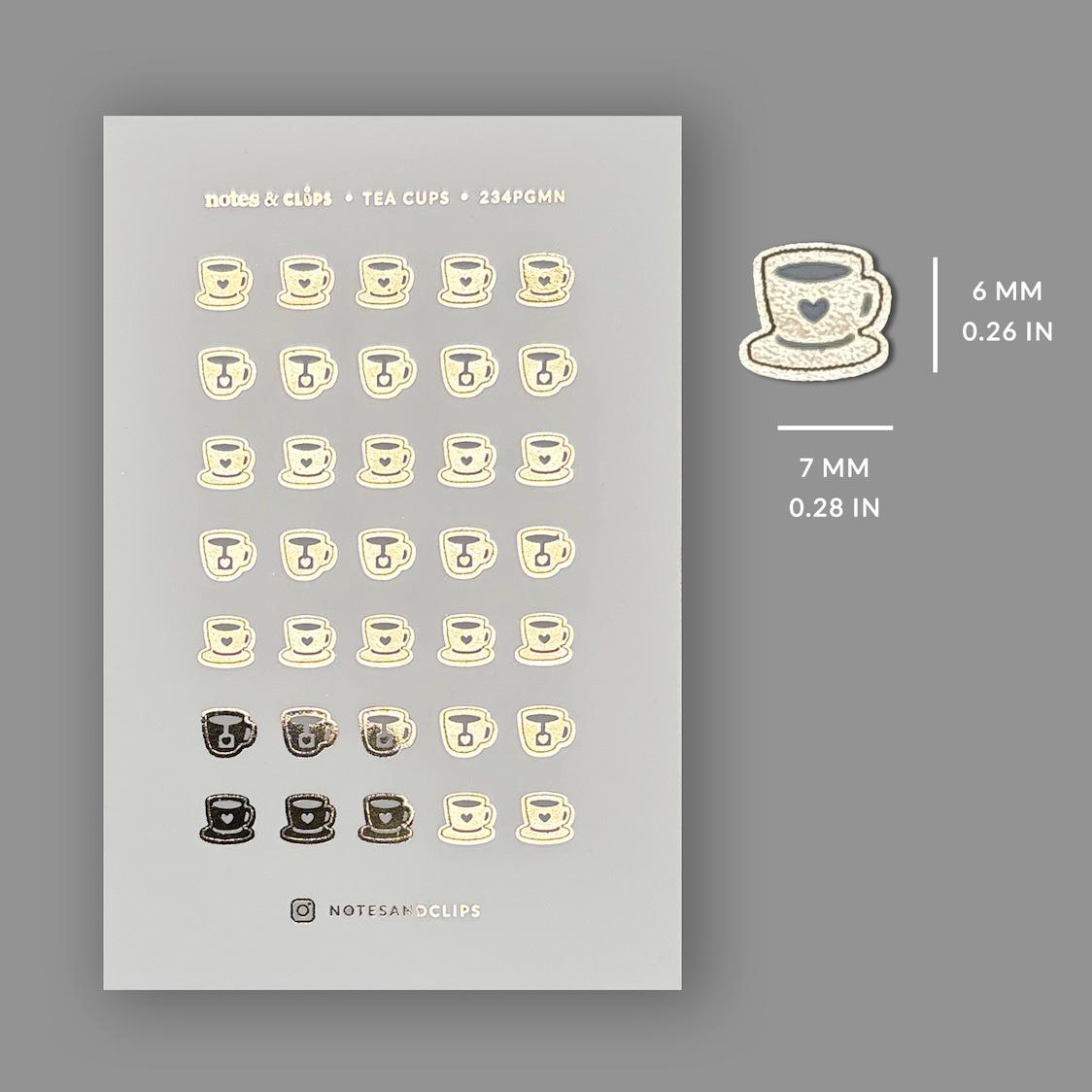 Gold Foil Tea Icon Stickers: Teacup Planner Icons