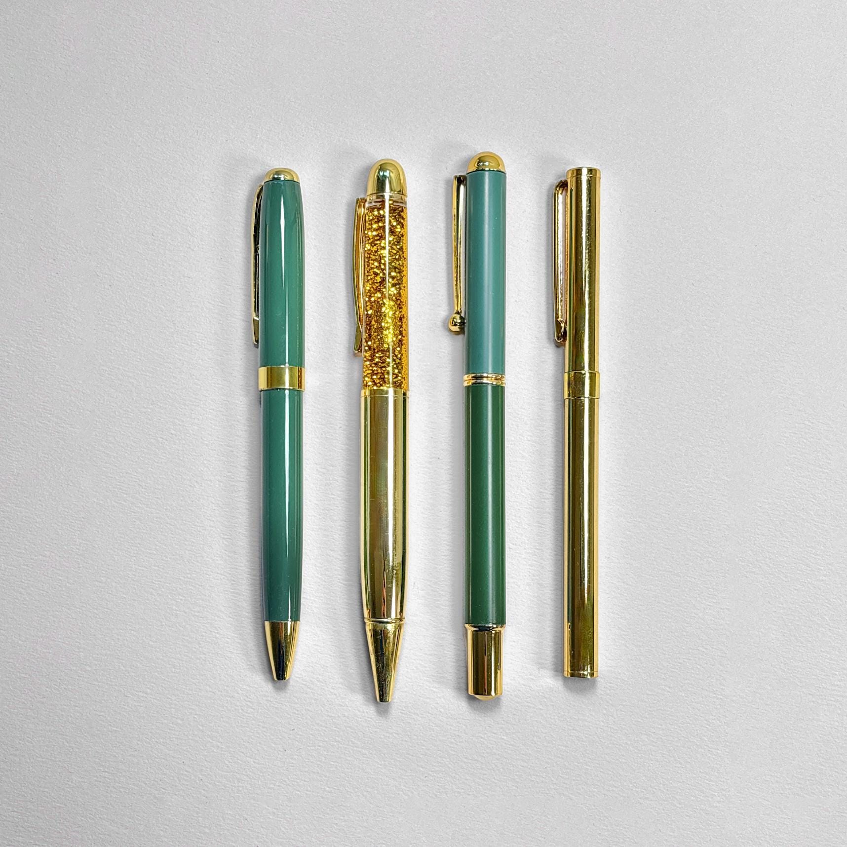Green and Gold Pen Gift Set - 4 Black Ink Metal Pens