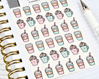 Coffee Planner Stickers, Pink and Mint, Bujo Stickers