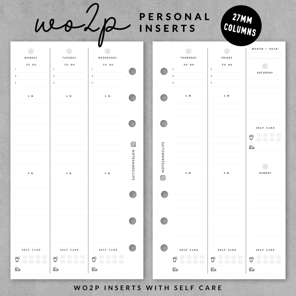 Undated weekly planner, WO2P, Personal inserts, Undated planner, week on two pages.