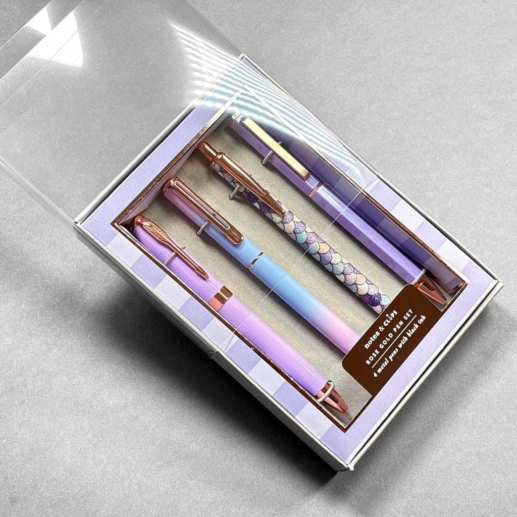 Purple and Rose Gold Pen Gift Set - 4 Black Ink Pens