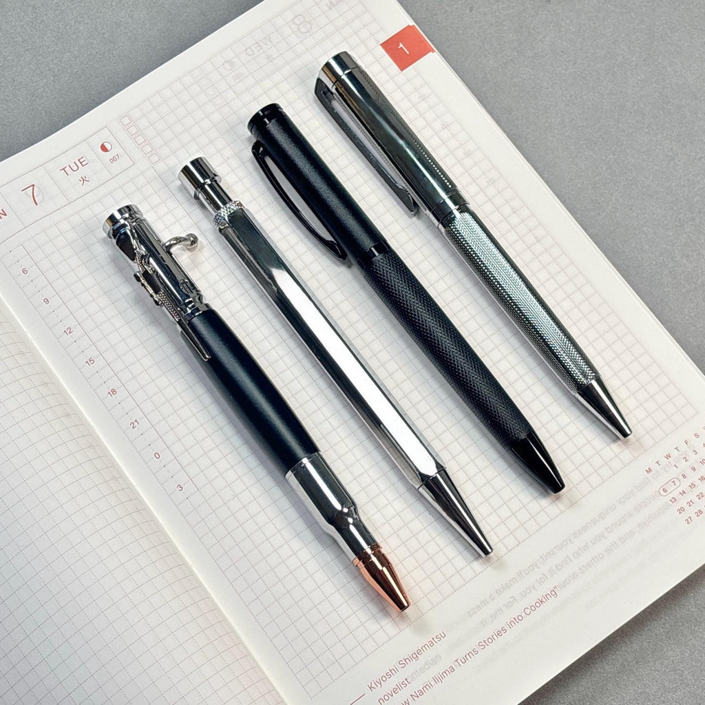 Black and Silver Pen Gift Set - 4 Black Ink Pens