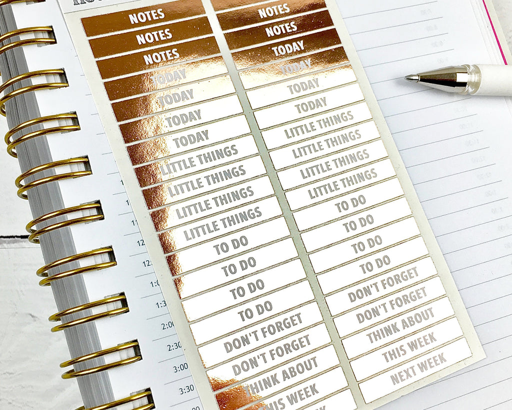 Foiled Planner Stickers, Functional Header Stickers