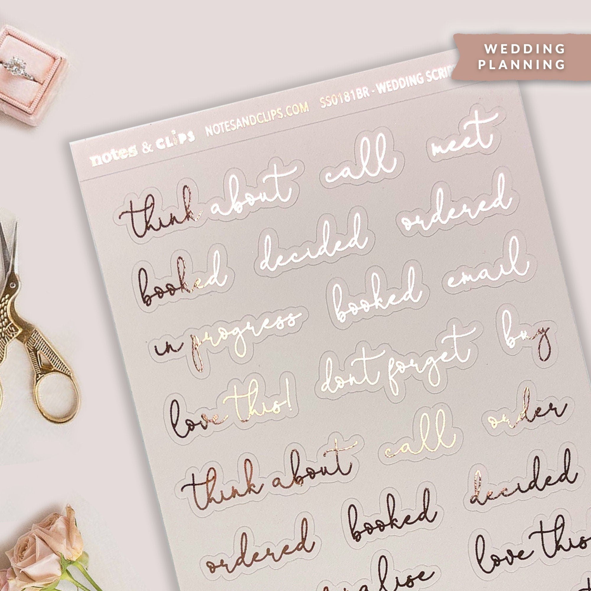 Foiled Wedding Script Words - Wedding Planning Stickers