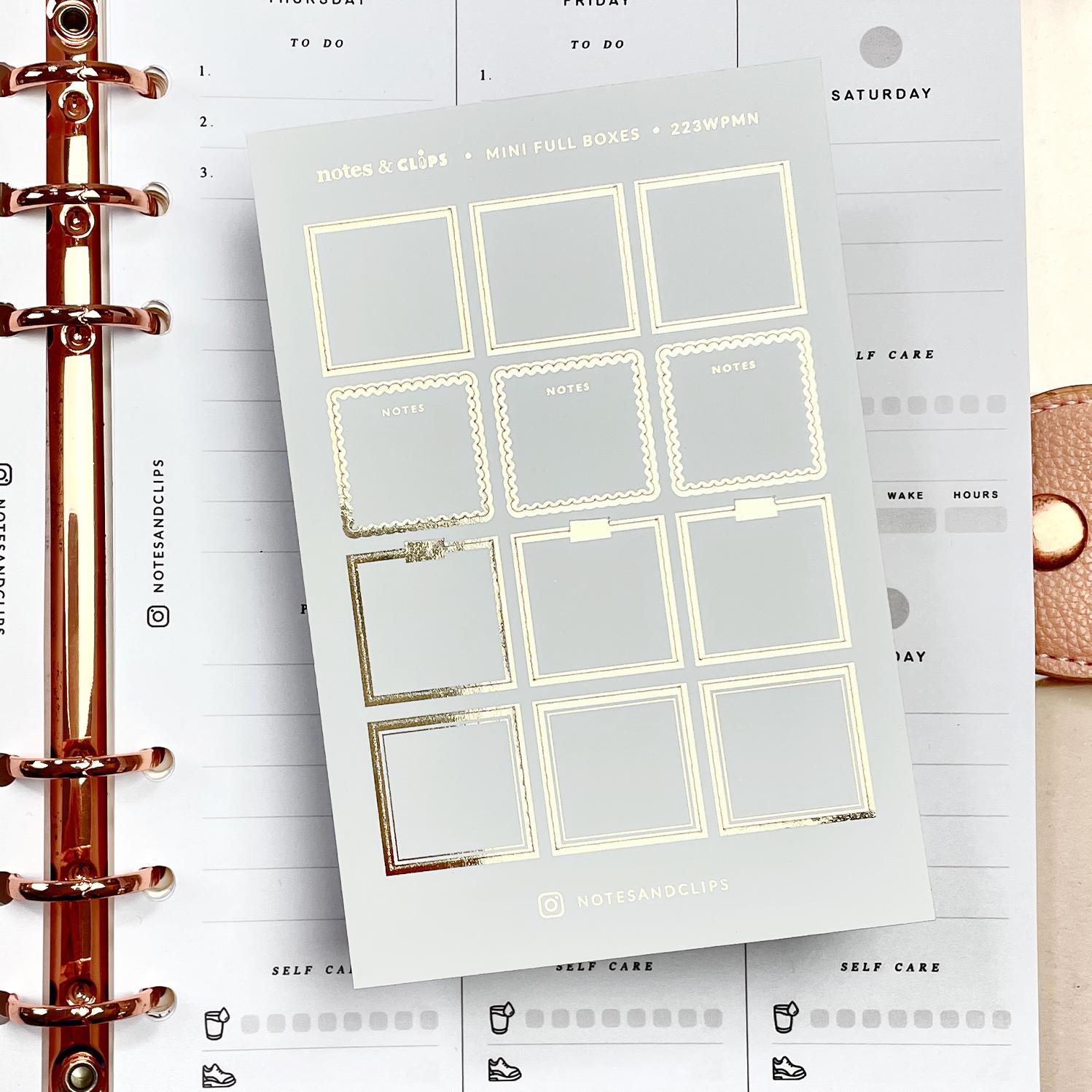 Mini Planner Stickers: Foiled Full Box Stickers for Small Planners