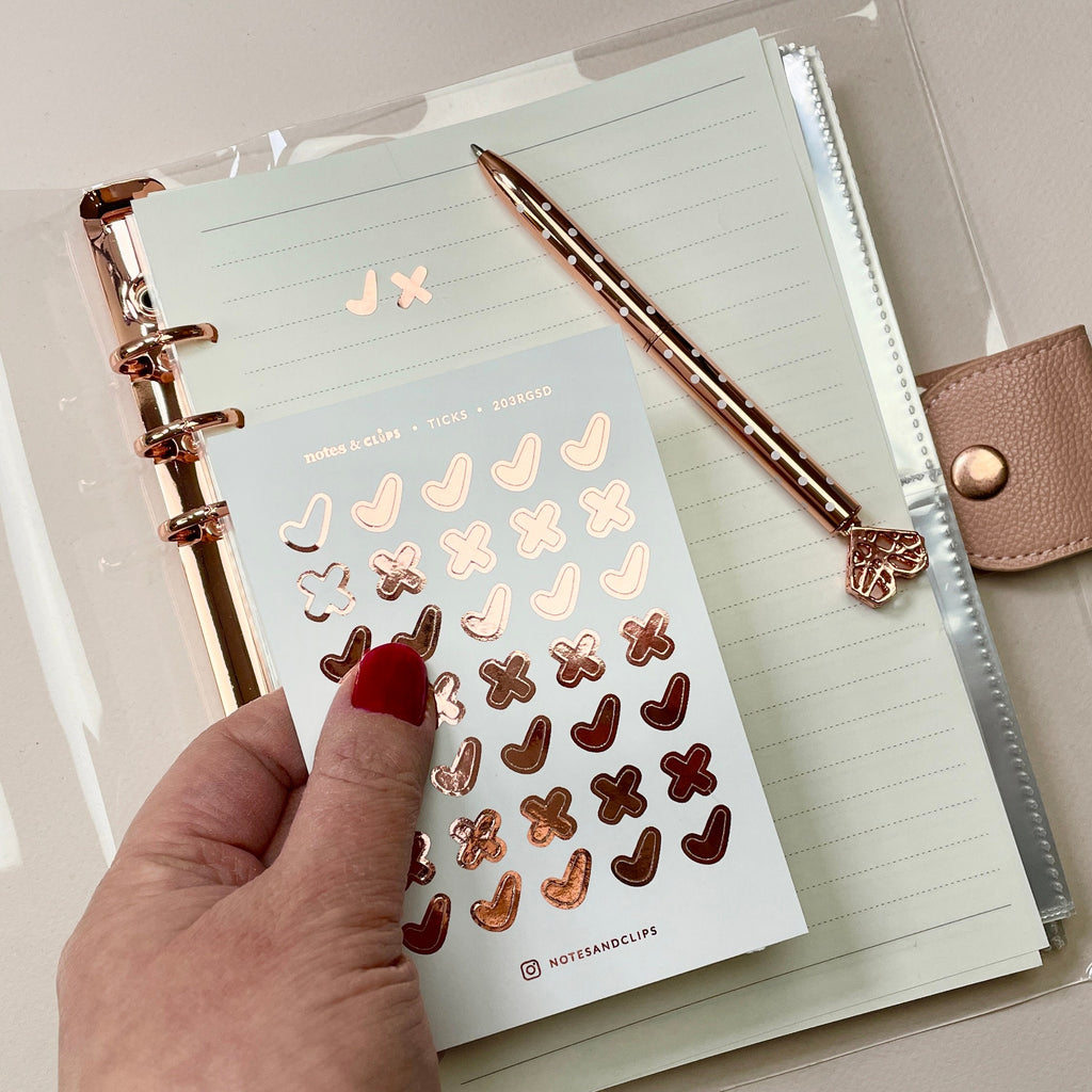 Foiled Tick & Cross Planner Stickers: Bujo Task Icons