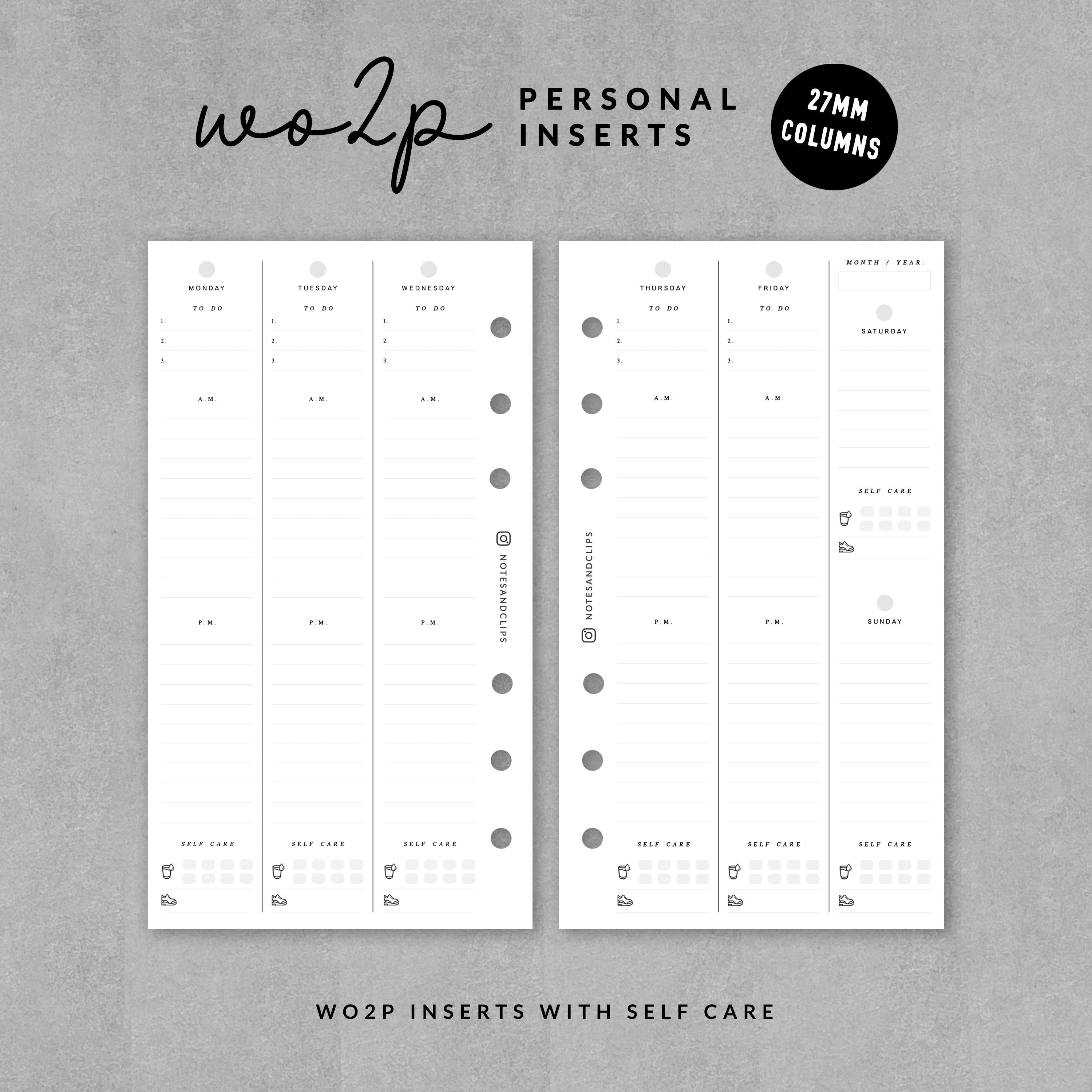 Minimalist Personal Planner Inserts: Undated WO2P, Self Care, 3 Month