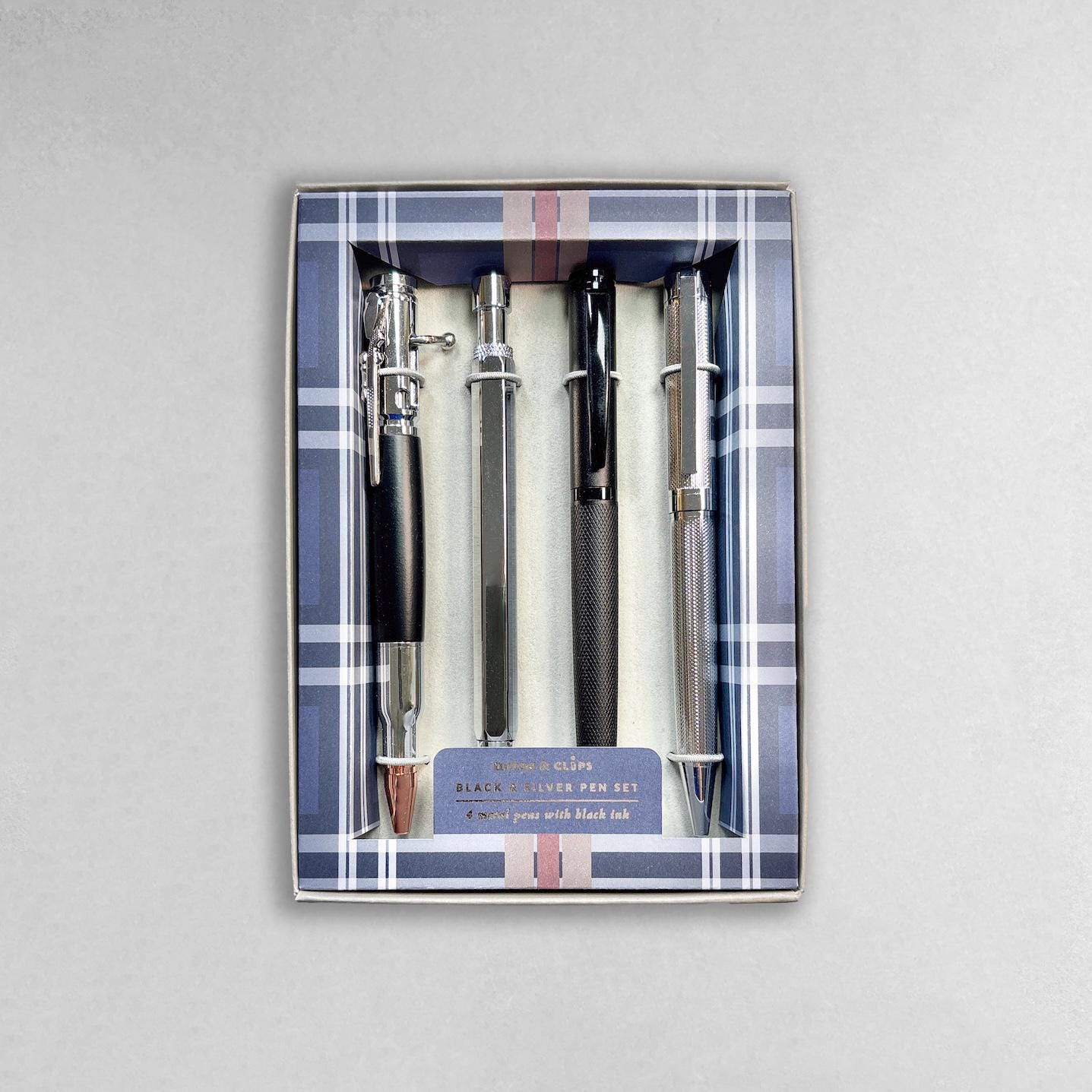 Black and Silver Pen Gift Set - 4 Black Ink Pens