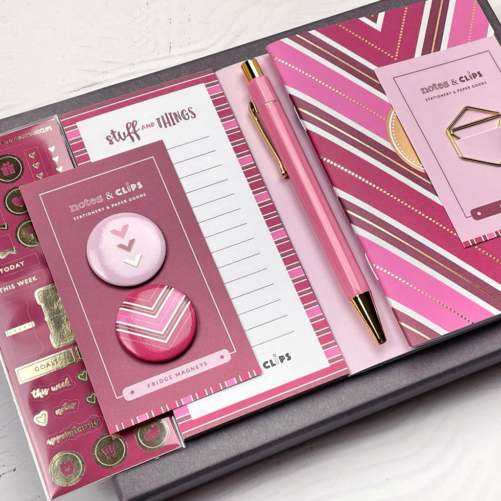 Pink & Burgundy Stationery Set: Gold Accents, Letterbox Gift