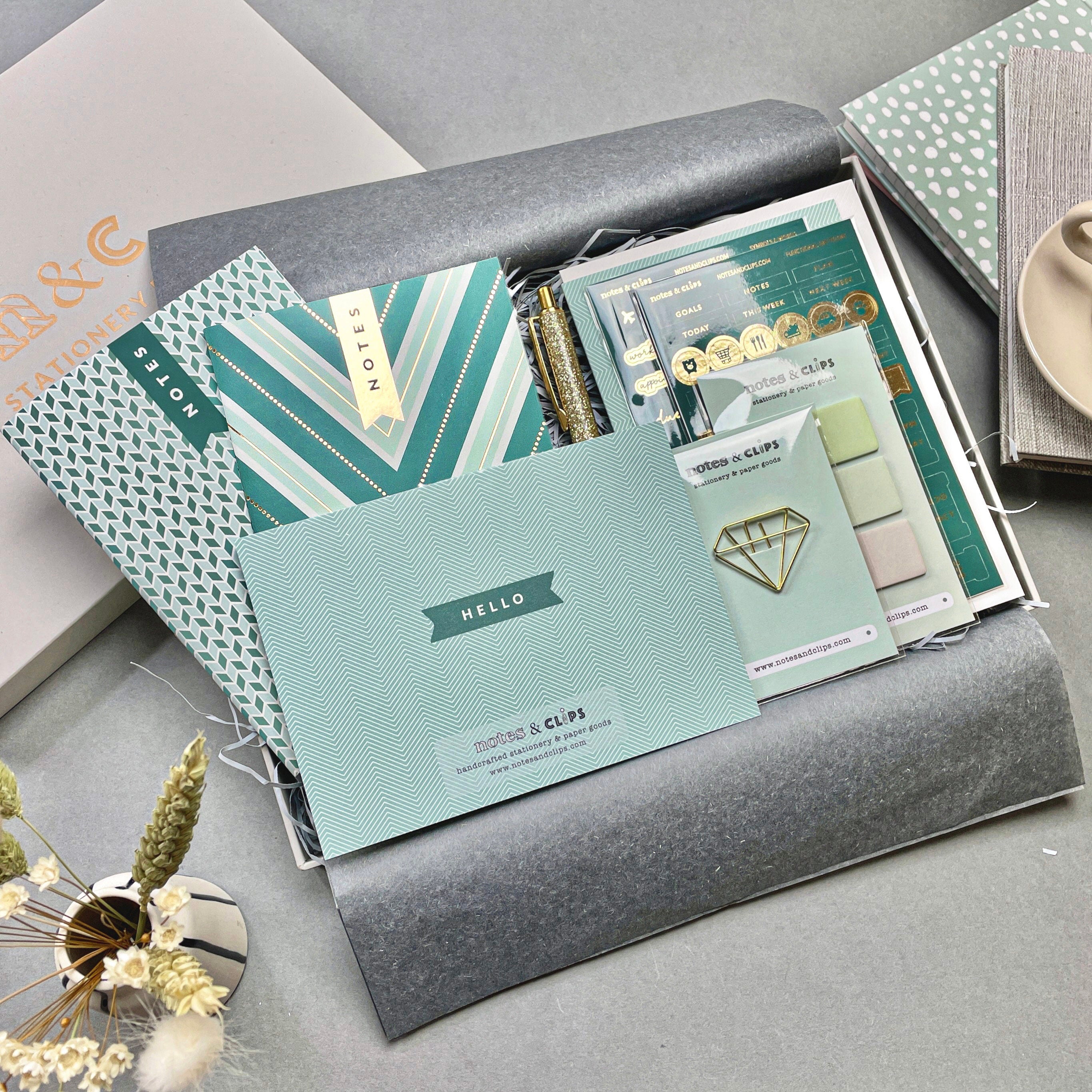 Green & Metallic Gold Chevron Stationery Gift Set