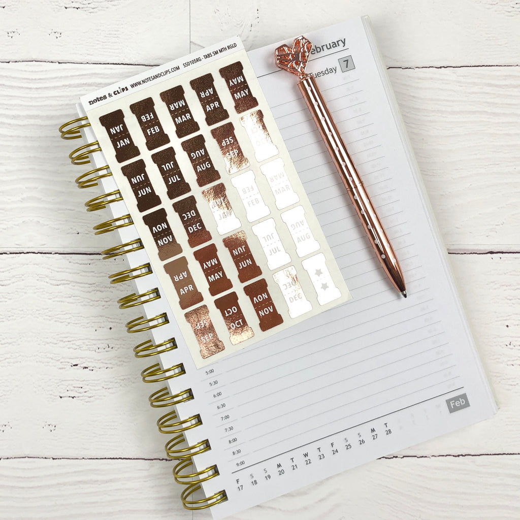 Foiled Month Tab Stickers: Planner Tabs, Monthly Dividers