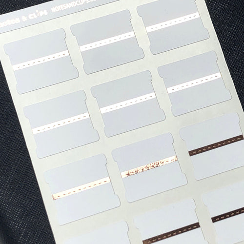 Blank Tab Stickers - White with Foil trim