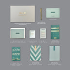 Green & Metallic Gold Chevron Stationery Gift Set