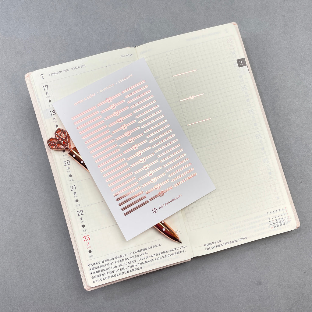 Mini foiled dividers for hobonichi weeks planners.